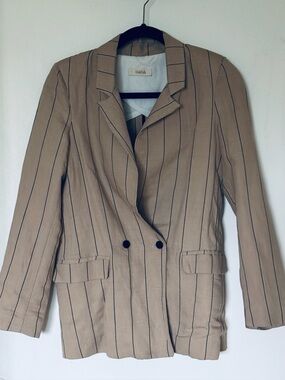 NaNa Tan Pinstripe Double-Breasted Blazer